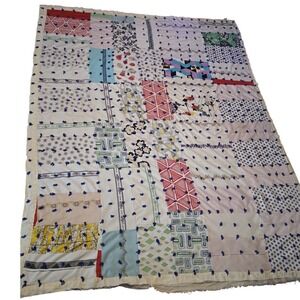 Vintage Patchwork HEAVY 70s-80s Fabrics Retro Hippy 65 X 83 Handmade Tied